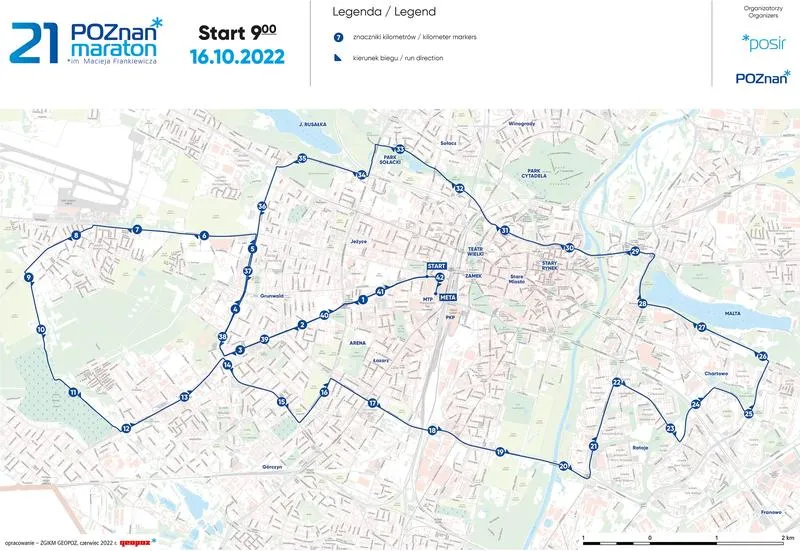 Poznański Maraton trasa i dystans 42 km